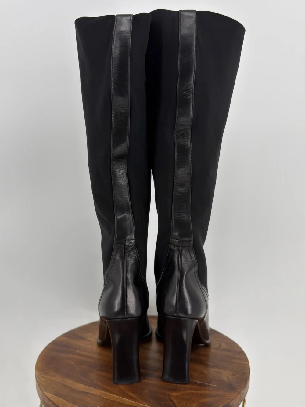 Studio Via Spiga Italy Black Leather Square Toe Knee High Boots 7.5 Y2K‎ Baddie